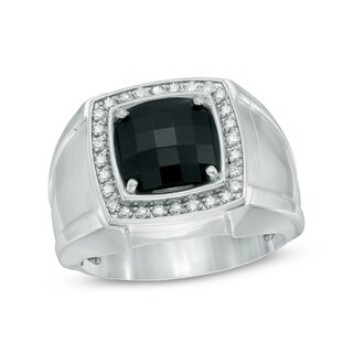 Men S 9 0mm Cushion Cut Black Onyx And 1 4 Ct T W Diamond