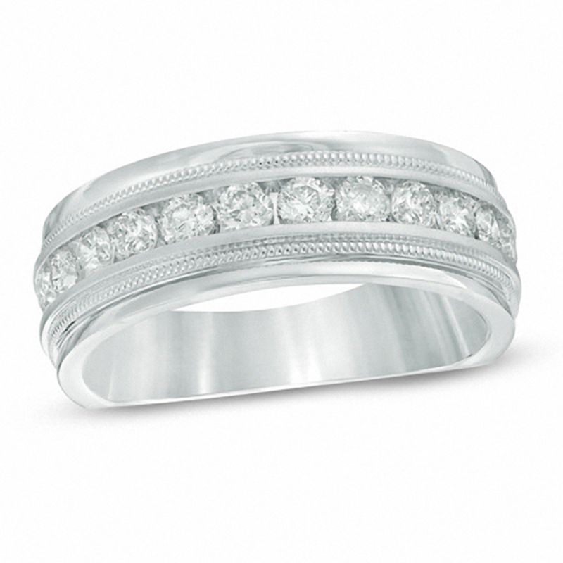 Men's 1 CT. T.W. Diamond Milgrain Anniversary Band in 14K White Gold