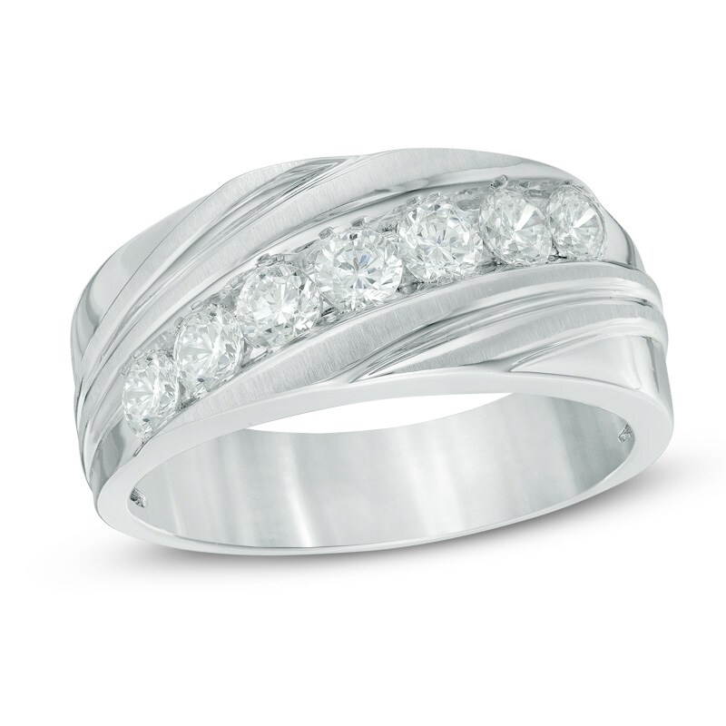 Men's 1 CT. T.W. Diamond Slant Anniversary Band in 10K White Gold