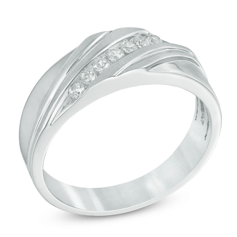 Men's 1/4 CT. T.W. Diamond Seven Stone Slant Anniversary Band in 10K White  Gold