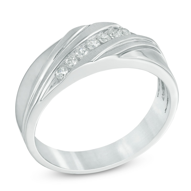 Men's 1/4 CT. T.W. Diamond Seven Stone Slant Anniversary Band in 10K White Gold