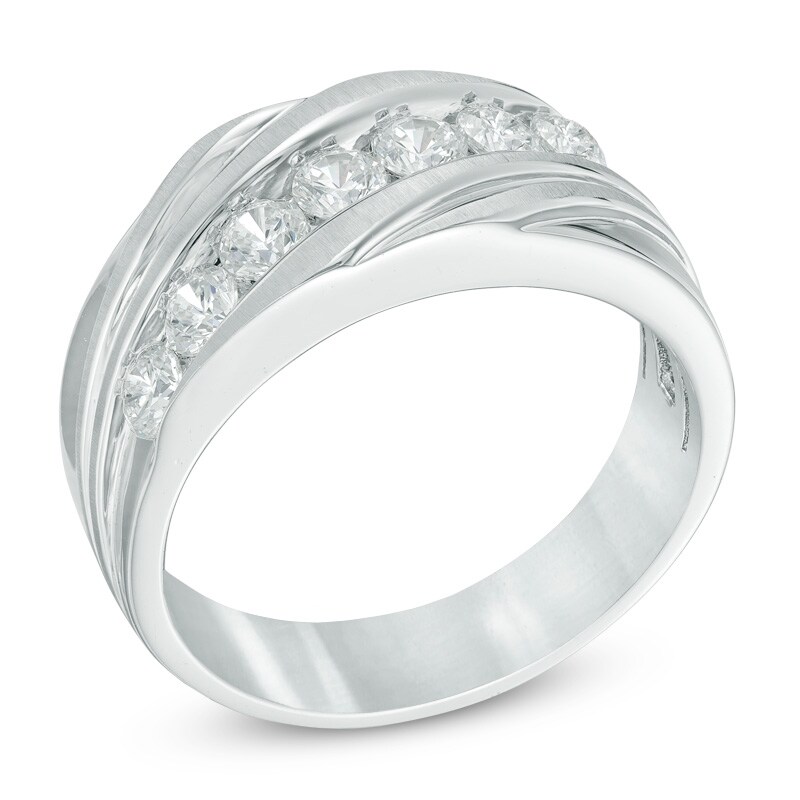 Men's 1/2 CT. T.W. Diamond Slant Anniversary Band in 10K White Gold