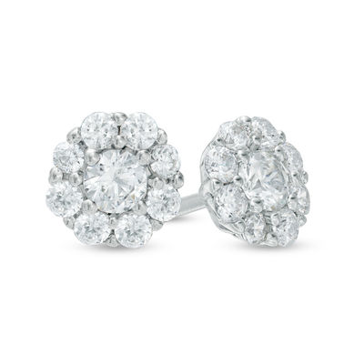 1/2 CT. T.W. Multi-Diamond Frame Flower Stud Earrings in 10K White