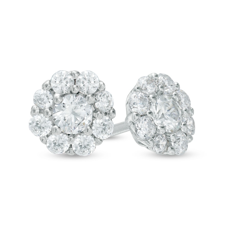 1/2 CT. T.W. Multi-Diamond Frame Flower Stud Earrings in 10K White Gold