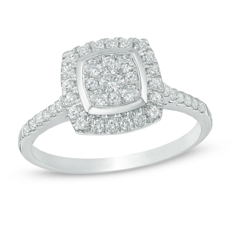 1/2 CT. T.W. Multi-Diamond Square Frame Engagement Ring in 10K White Gold
