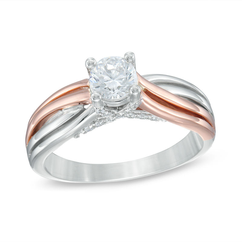 Main Image 1 of 5/8 CT. T.W. Diamond Swirl Engagement Ring in 14K Two-Tone Gold