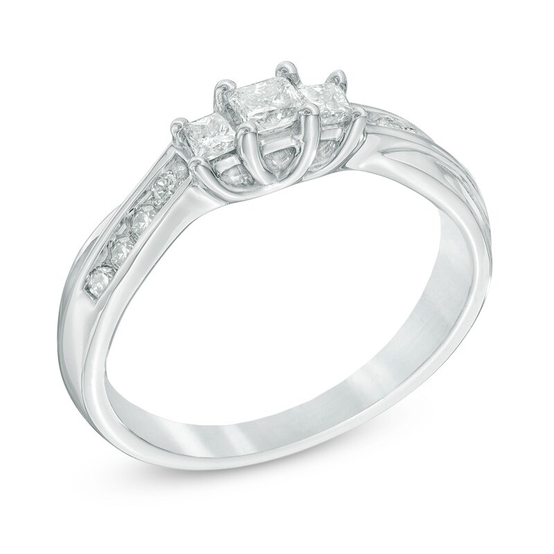 Main Image 2 of 1/2 CT. T.W. Princess-Cut Diamond Past Present Future® Engagement Ring in 10K White Gold