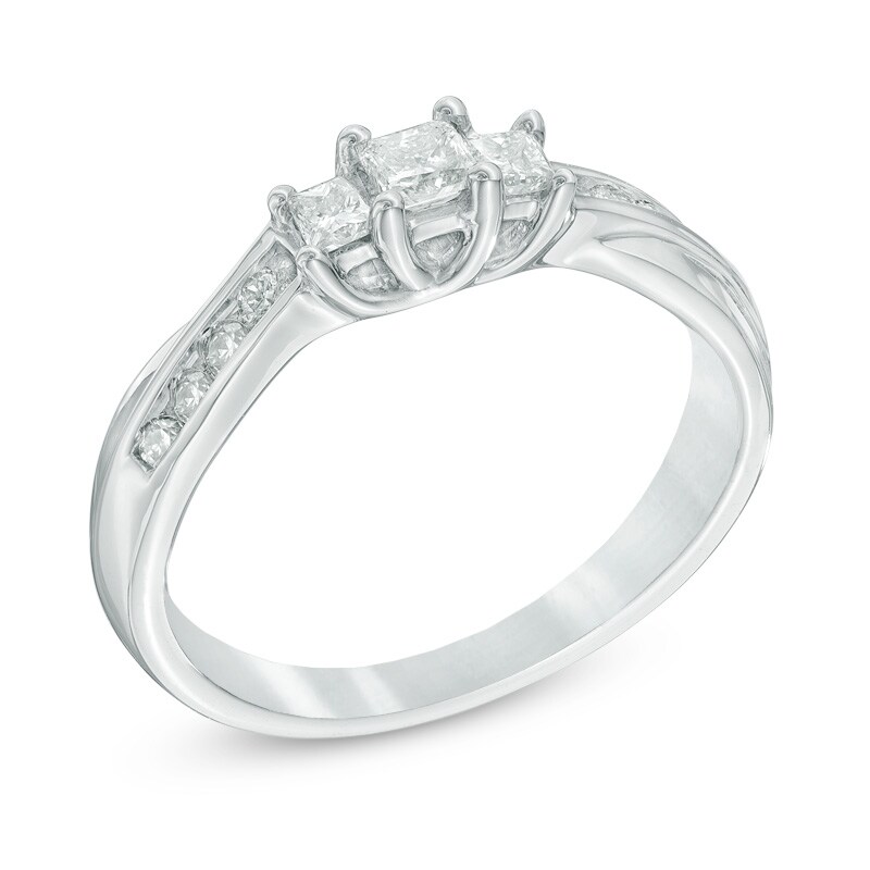 1/2 CT. T.W. Princess-Cut Diamond Past Present Future® Engagement Ring in 10K White Gold