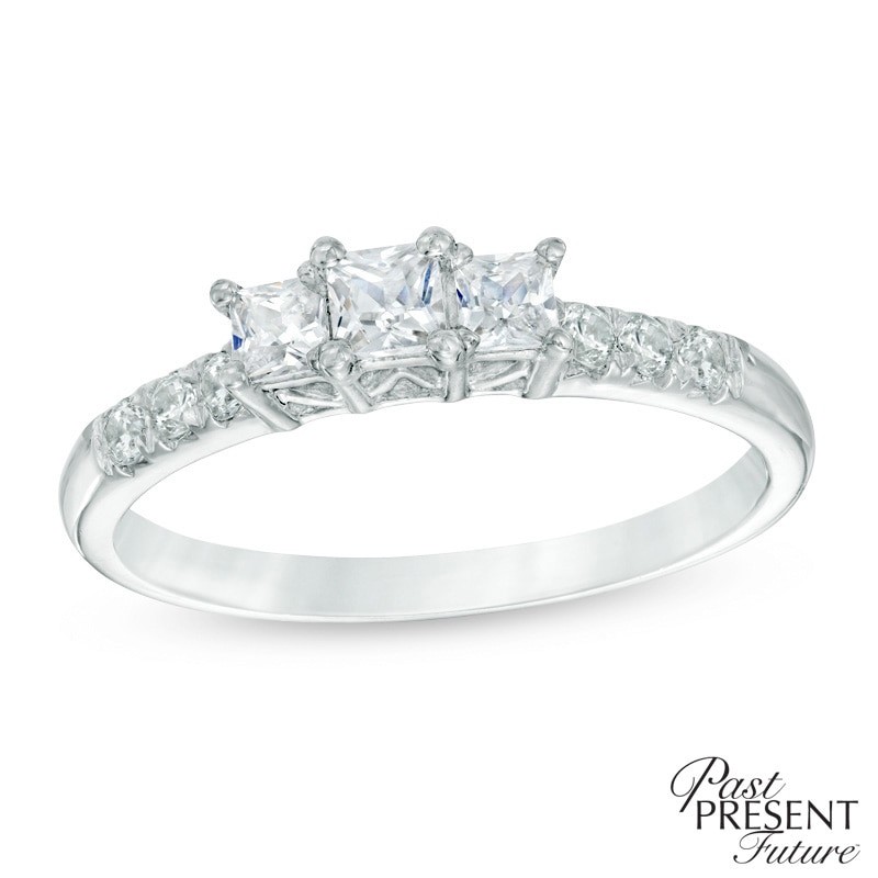 1/2 CT. T.W. Princess-Cut Diamond Past Present Future® Ring in 14K White Gold