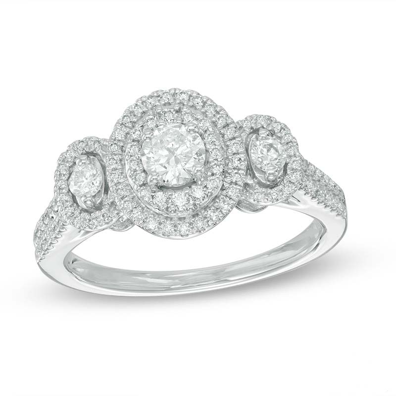 Main Image 1 of 3/4 CT. T.W. Diamond Oval Frame Past Present Future® Ring in 14K White Gold