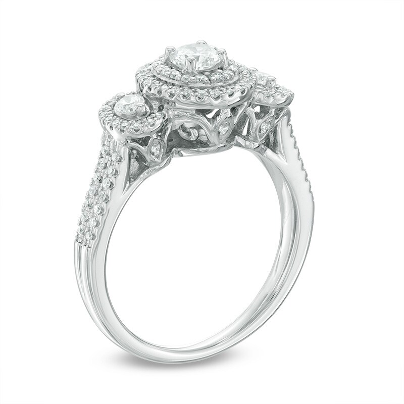 Main Image 2 of 3/4 CT. T.W. Diamond Oval Frame Past Present Future® Ring in 14K White Gold
