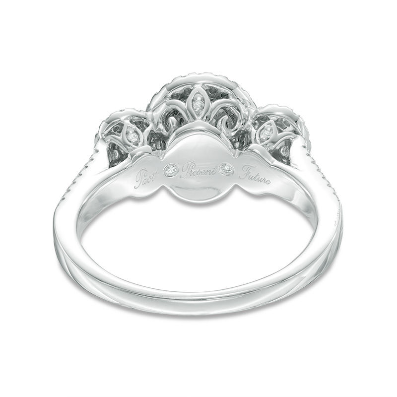 Main Image 3 of 3/4 CT. T.W. Diamond Oval Frame Past Present Future® Ring in 14K White Gold
