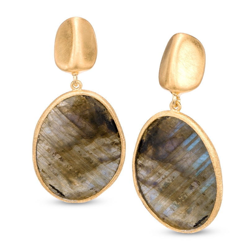 Main Image 1 of Oval Synthetic Labradorite Drop Earrings in Sterling Silver and 18K Gold Plate