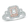 Thumbnail Image 1 of 1 CT. T.W. Emerald-Cut DiamondPast Present Future® Octagonal Frame Engagement Ring in 14K Two-Tone Gold