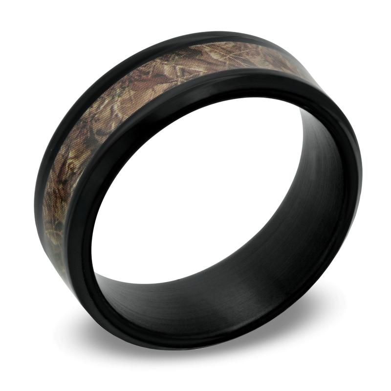 Main Image 2 of 8.0mm Black Stainless Steel Dark Camouflage Inlay Comfort Fit Wedding Band