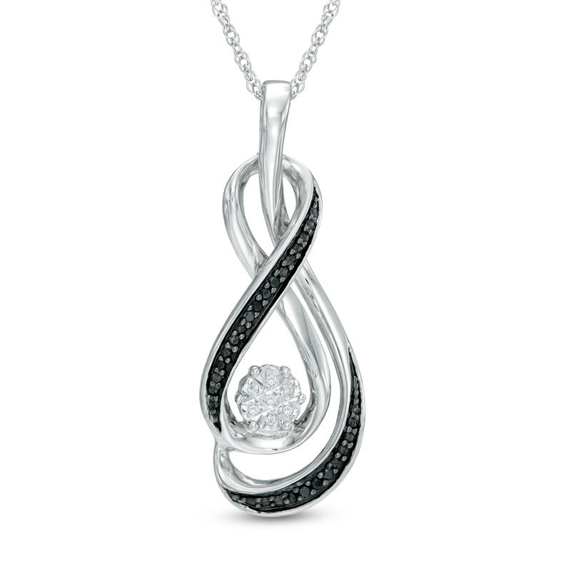 Enhanced Black and White Diamond Accent Cluster Infinity Pendant in Sterling Silver