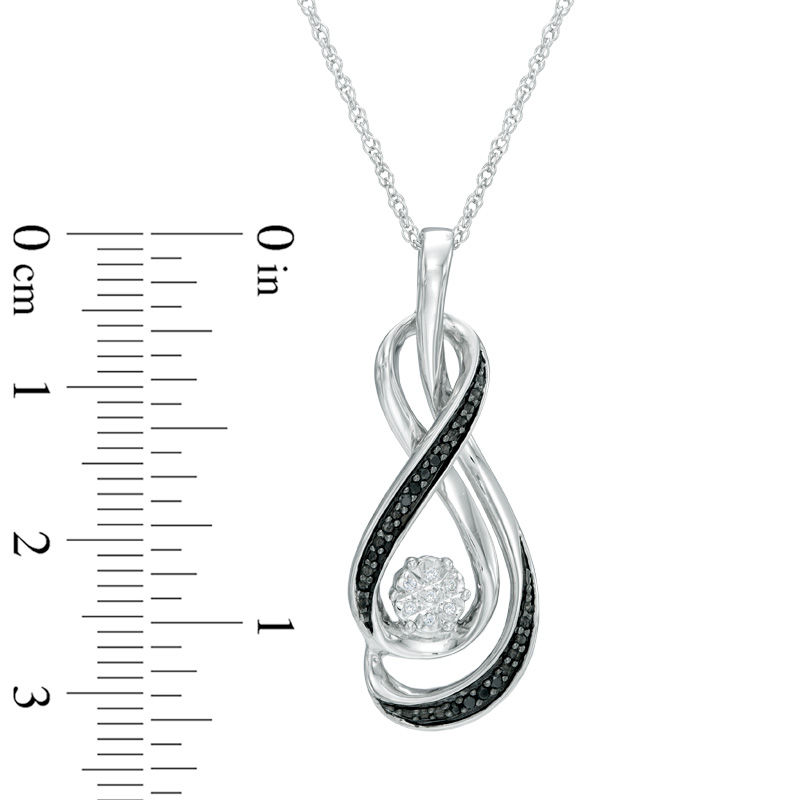 Enhanced Black and White Diamond Accent Cluster Infinity Pendant in Sterling Silver