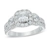 Thumbnail Image 0 of Celebration Ideal 1-1/2 CT. T.W. Diamond Frame Three Stone Vintage-Style Engagement Ring in 14K White Gold (I/I1)