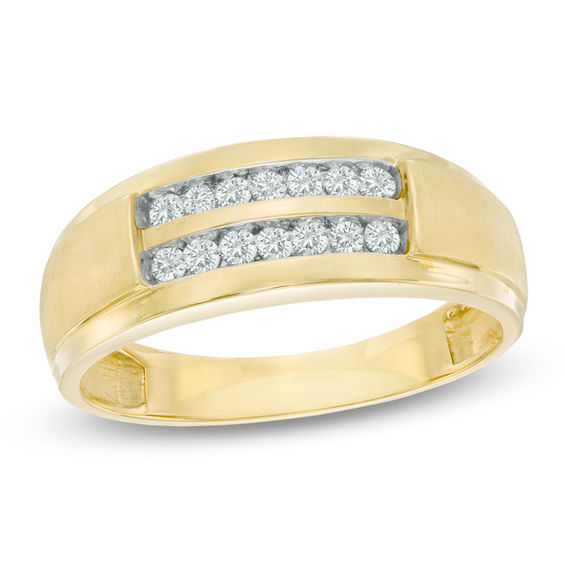 Men's 1/4 CT. T. W. Diamond Double Row Wedding Band in 10K ...
