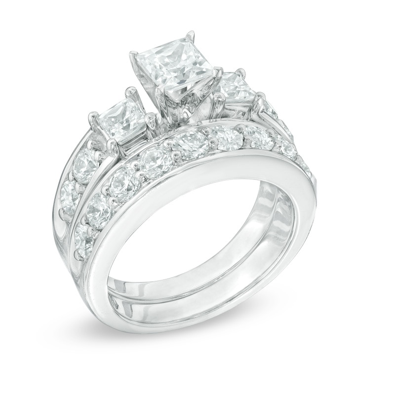 2-3/4 CT. T.W. Princess-Cut Diamond Past Present Future® Bridal Set in 14K White Gold
