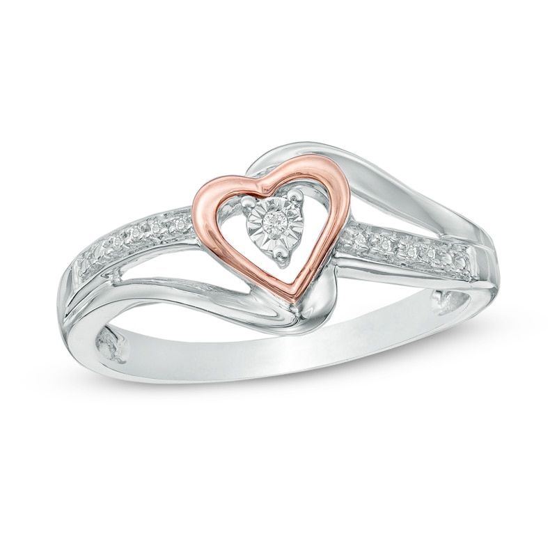 Main Image 1 of Diamond Accent Heart Promise Ring in Sterling Silver and 10K Rose Gold
