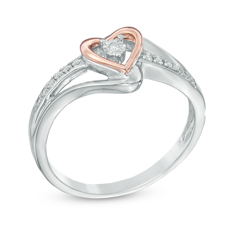 Main Image 2 of Diamond Accent Heart Promise Ring in Sterling Silver and 10K Rose Gold