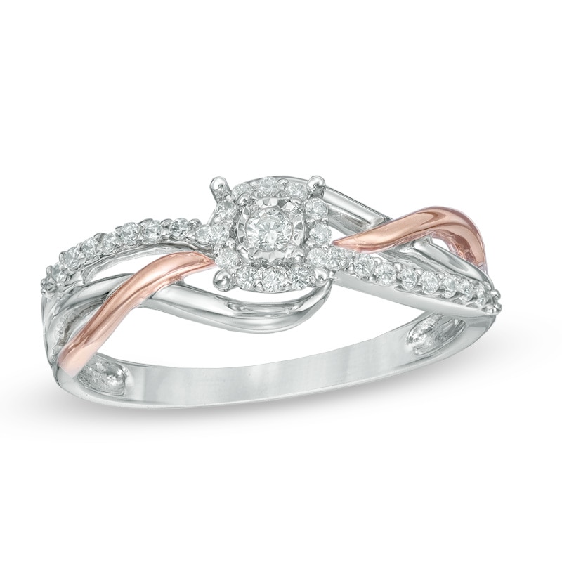 Main Image 1 of 1/5 CT. T.W. Diamond Frame Promise Ring in Sterling Silver and 10K Rose Gold