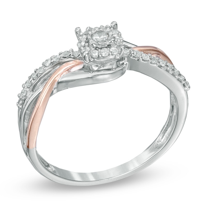 Main Image 2 of 1/5 CT. T.W. Diamond Frame Promise Ring in Sterling Silver and 10K Rose Gold