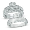 Thumbnail Image 1 of 1/5 CT. T.W. Diamond Square Frame Cluster Trio Wedding Ensemble in 10K White Gold