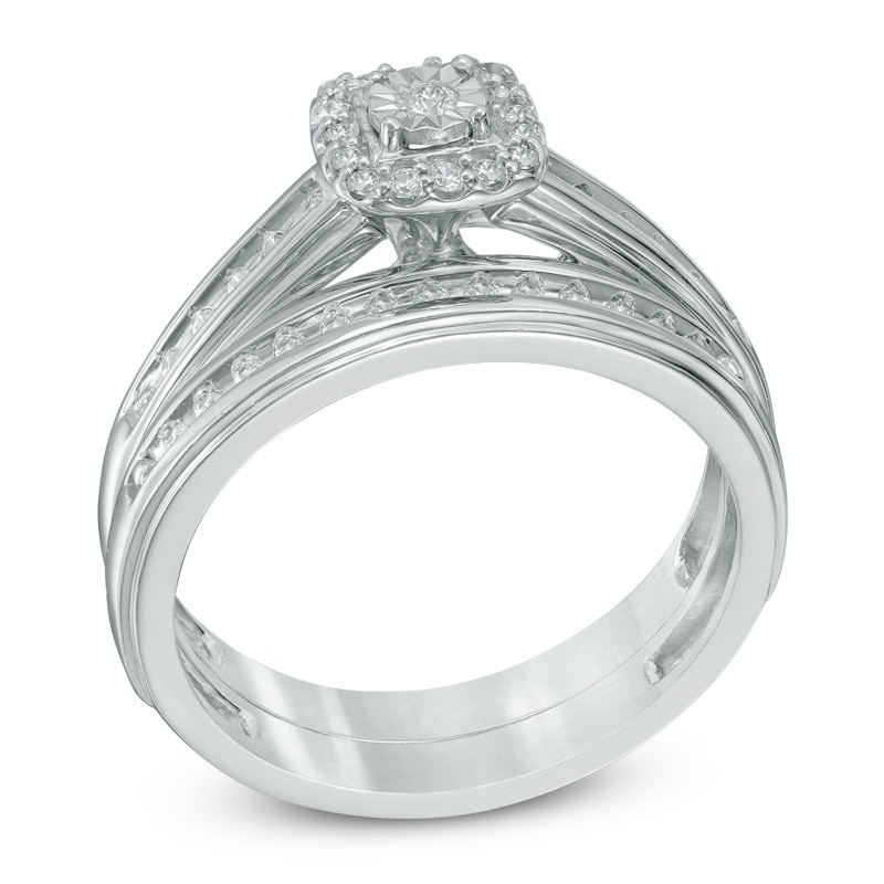 Main Image 2 of 1/5 CT. T.W. Diamond Square Frame Cluster Trio Wedding Ensemble in 10K White Gold