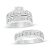 Thumbnail Image 1 of 1/3 CT. T.W. Diamond Frame Trio Wedding Ensemble in 10K White Gold - Size 7 and 10