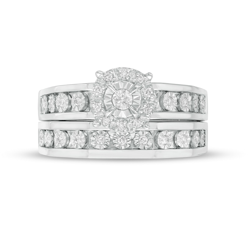 Main Image 6 of 1/3 CT. T.W. Diamond Frame Trio Wedding Ensemble in 10K White Gold - Size 7 and 10
