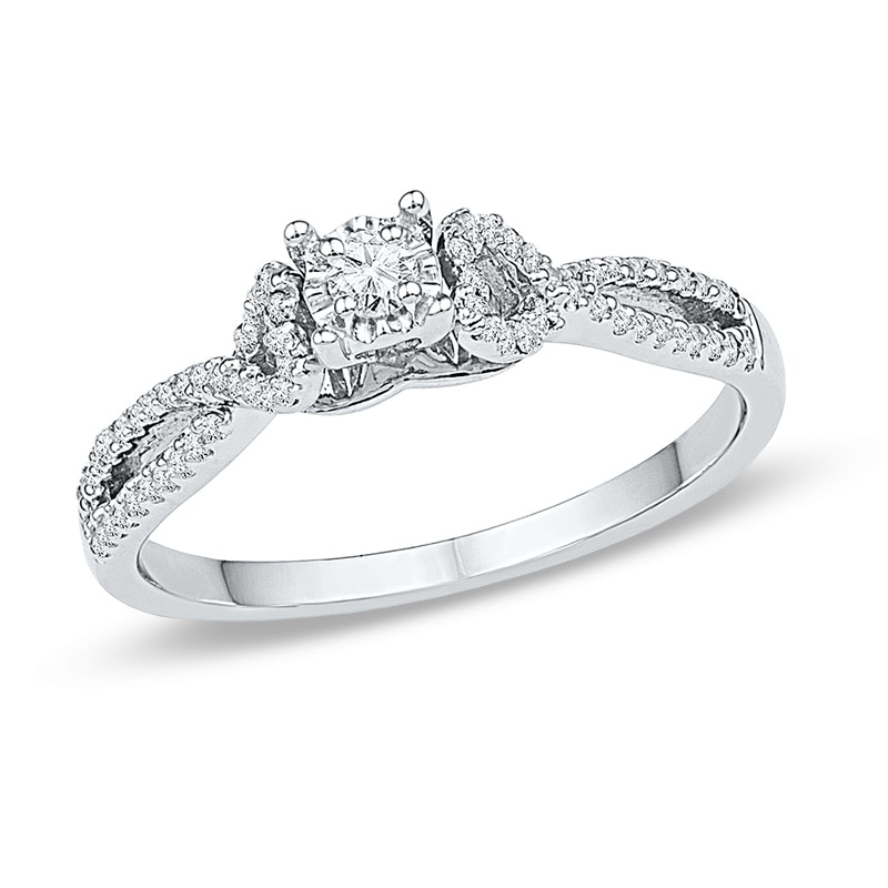 Main Image 1 of 1/4 CT. T.W. Diamond Heart Sides Split Shank Promise Ring in 10K White Gold