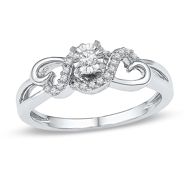 Main Image 1 of 1/8 CT. T.W. Diamond Heart Sides Promise Ring in 10K White Gold