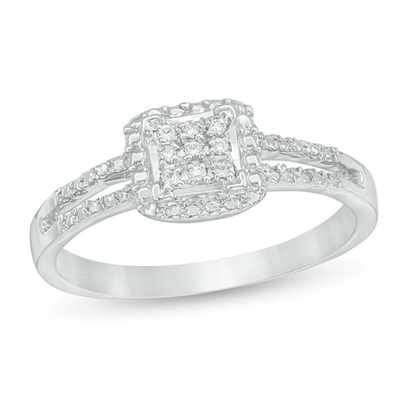 Main Image 1 of Multi-Diamond Accent Square Promise Ring in 10K White Gold