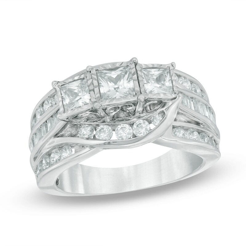 Main Image 1 of Past Present Future® 2 CT. T.W. Princess-Cut Diamond Engagement Ring in 14K White Gold