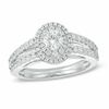 Thumbnail Image 0 of 1 CT. T.W. Diamond Oval Double Frame Split Shank Engagement Ring in 14K White Gold