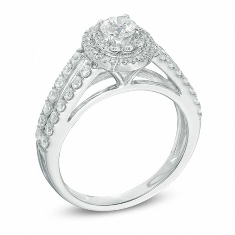 Main Image 2 of 1 CT. T.W. Diamond Oval Double Frame Split Shank Engagement Ring in 14K White Gold