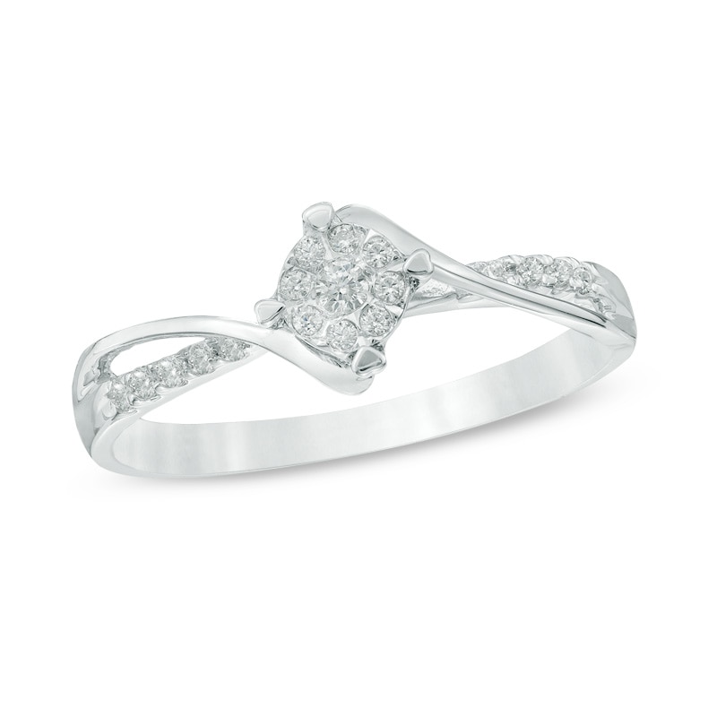 Main Image 1 of 1/10 CT. T.W. Diamond Cluster Bypass Promise Ring in Sterling Silver