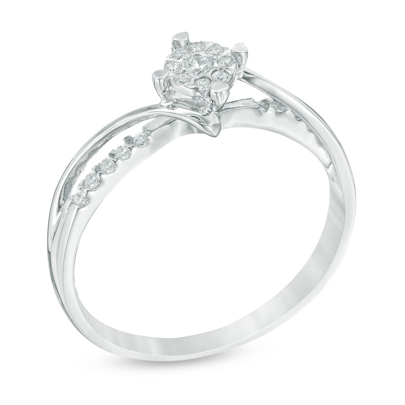 Main Image 2 of 1/10 CT. T.W. Diamond Cluster Bypass Promise Ring in Sterling Silver