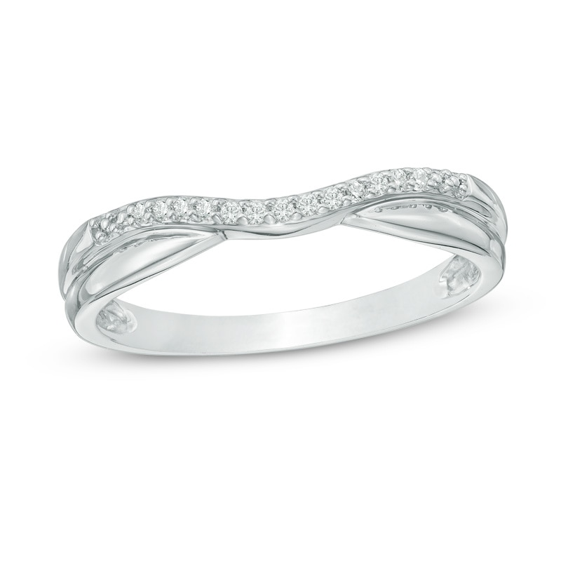 Main Image 1 of 1/20 CT. T.W. Diamond Double Row Contour Wedding Band in 14K White Gold