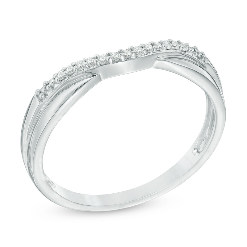 Main Image 2 of 1/20 CT. T.W. Diamond Double Row Contour Wedding Band in 14K White Gold