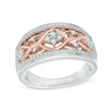 Thumbnail Image 0 of 1/7 CT. T.W. Diamond Cluster Fashion Ring in Sterling Silver and 14K Rose Gold