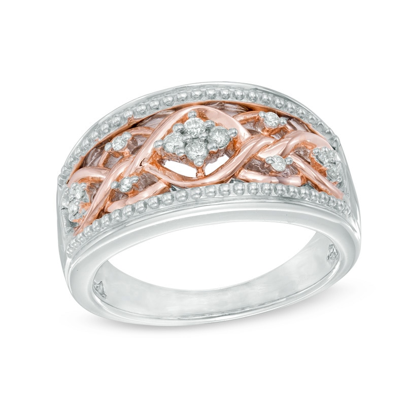 1/7 CT. T.W. Diamond Cluster Fashion Ring in Sterling Silver and 14K Rose Gold