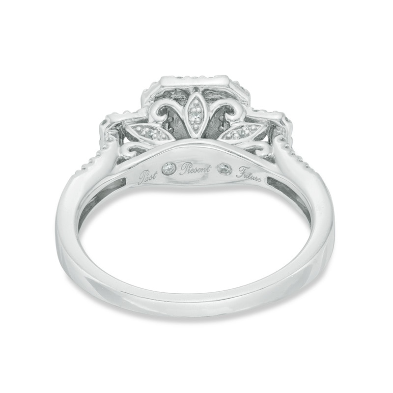 1/2 CT. T.W. Princess-Cut Diamond Past Present Future®Frame Engagement Ring in 14K White Gold