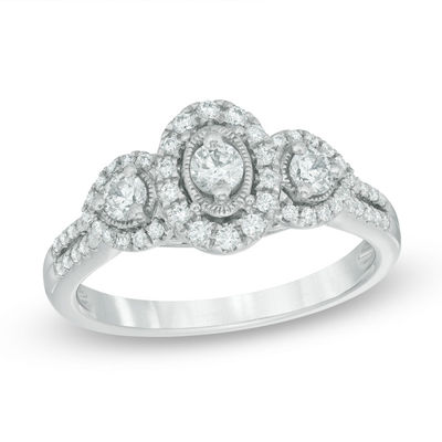 1/2 CT. T.W. Diamond Past Present Future® Double Frame