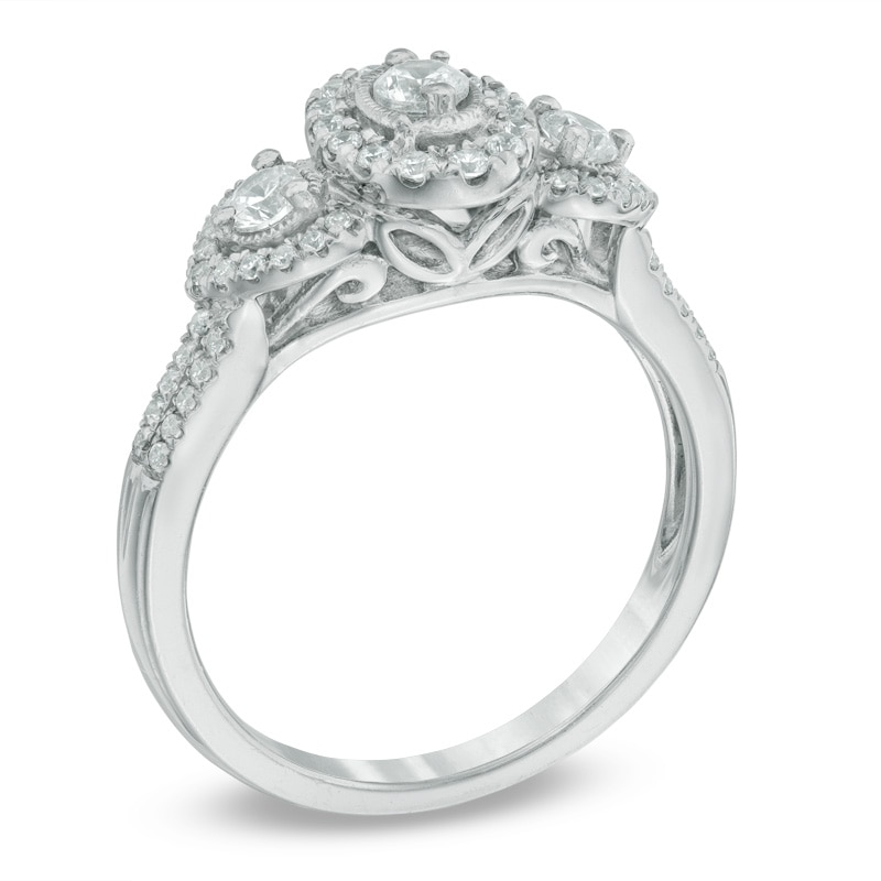 1/2 CT. T.W. Diamond Past Present Future® Double Frame Engagement Ring in 14K White Gold
