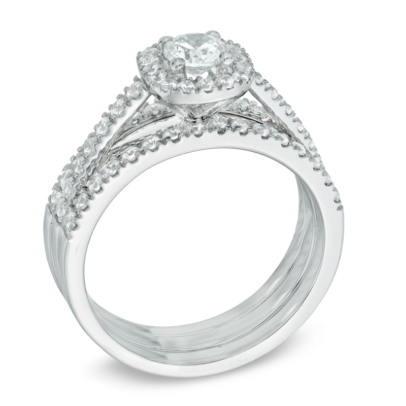 1 CT. T.W. Diamond Frame Three Piece Bridal Set in 14K White Gold