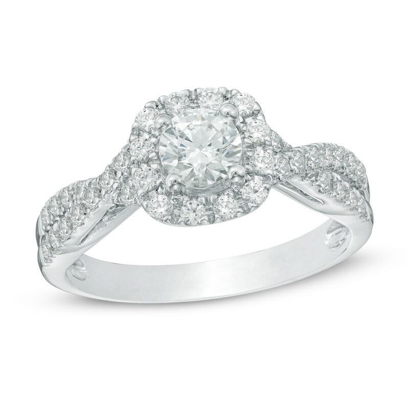 Main Image 1 of 1 CT. T.W. Diamond Frame Twist Shank Engagement Ring in 14K White Gold