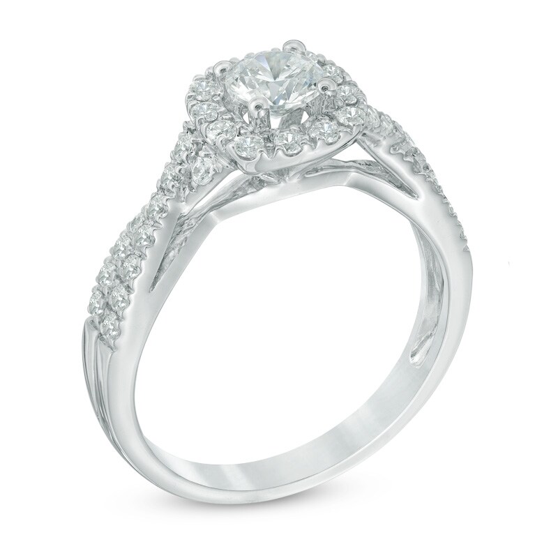 Main Image 2 of 1 CT. T.W. Diamond Frame Twist Shank Engagement Ring in 14K White Gold